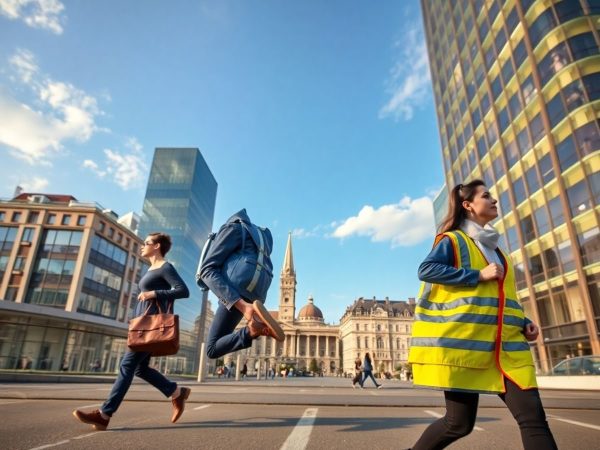 Profesioniști mobili traversând peisaje urbane românești.